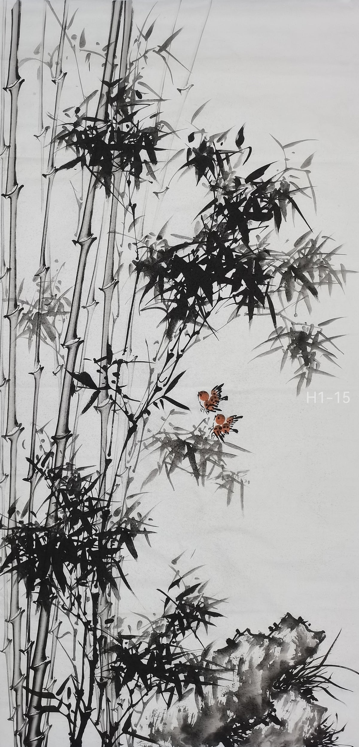 Chinese painting-ink bamboo. Bamboo and birds. Study decoration.