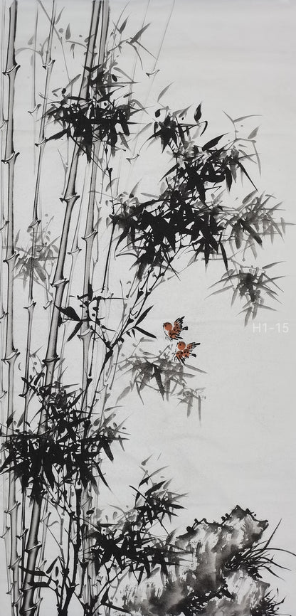 Chinese painting-ink bamboo. Bamboo and birds. Study decoration.