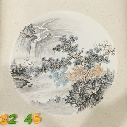 Chinese realistic painting-detailed painting.  Trees on the cliffs .   Painted on hard paper jam