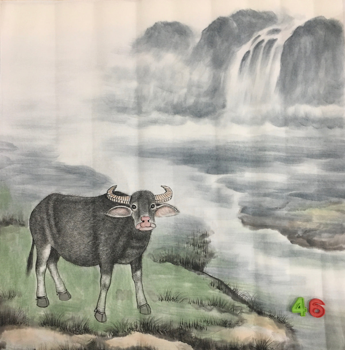 Chinese painting-cattle. ox, modesty and diligence, wealth and power.square painting, wall decoration