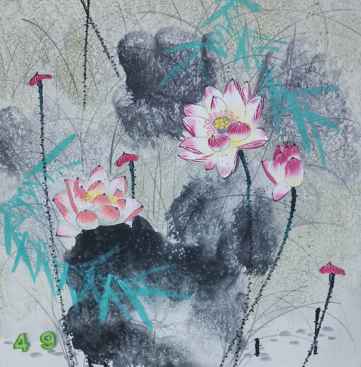 Chinese painting-Plants. Lotus. Living room decoration.