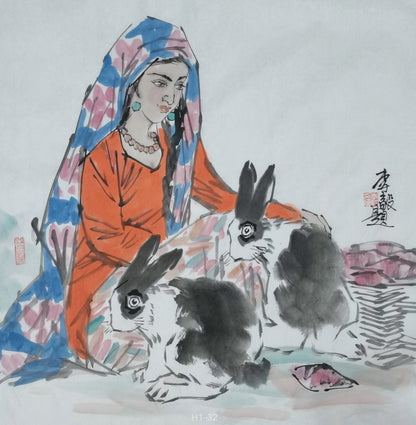 Chinese painting-Exotic lady.  room decoration